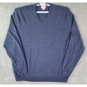 Brooks Brothers Mens V Neck Merino Sweater XL Blue